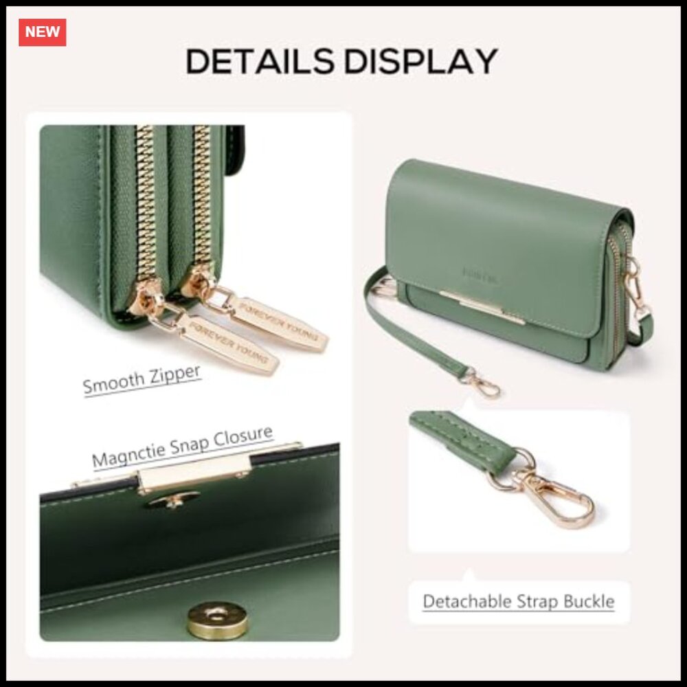 Chic Minimal Crossbody Bag PU Leather Adjustable Strap Zipper Pockets Card Slots - Picture 6 of 7
